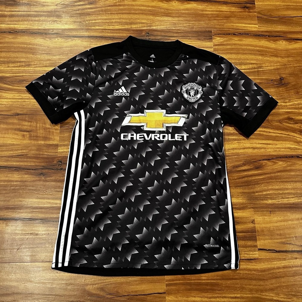 Manchester United Jersey Mens Large Black Soccer Adidas Chevrolet Pre Match Top